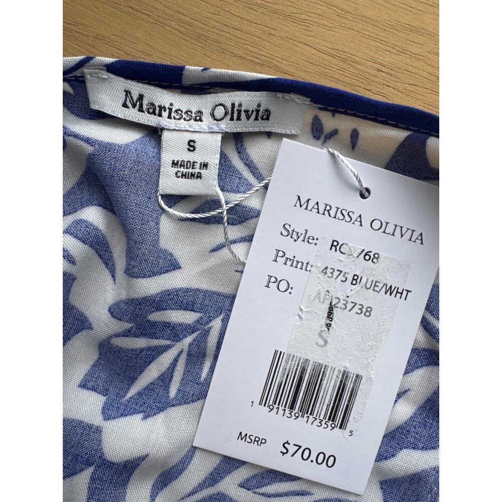 Marissa Olivia Blue/White Womens S Dress Floral Ruffle Sleeve Elastic Waist Midi - Picture 3 of 8